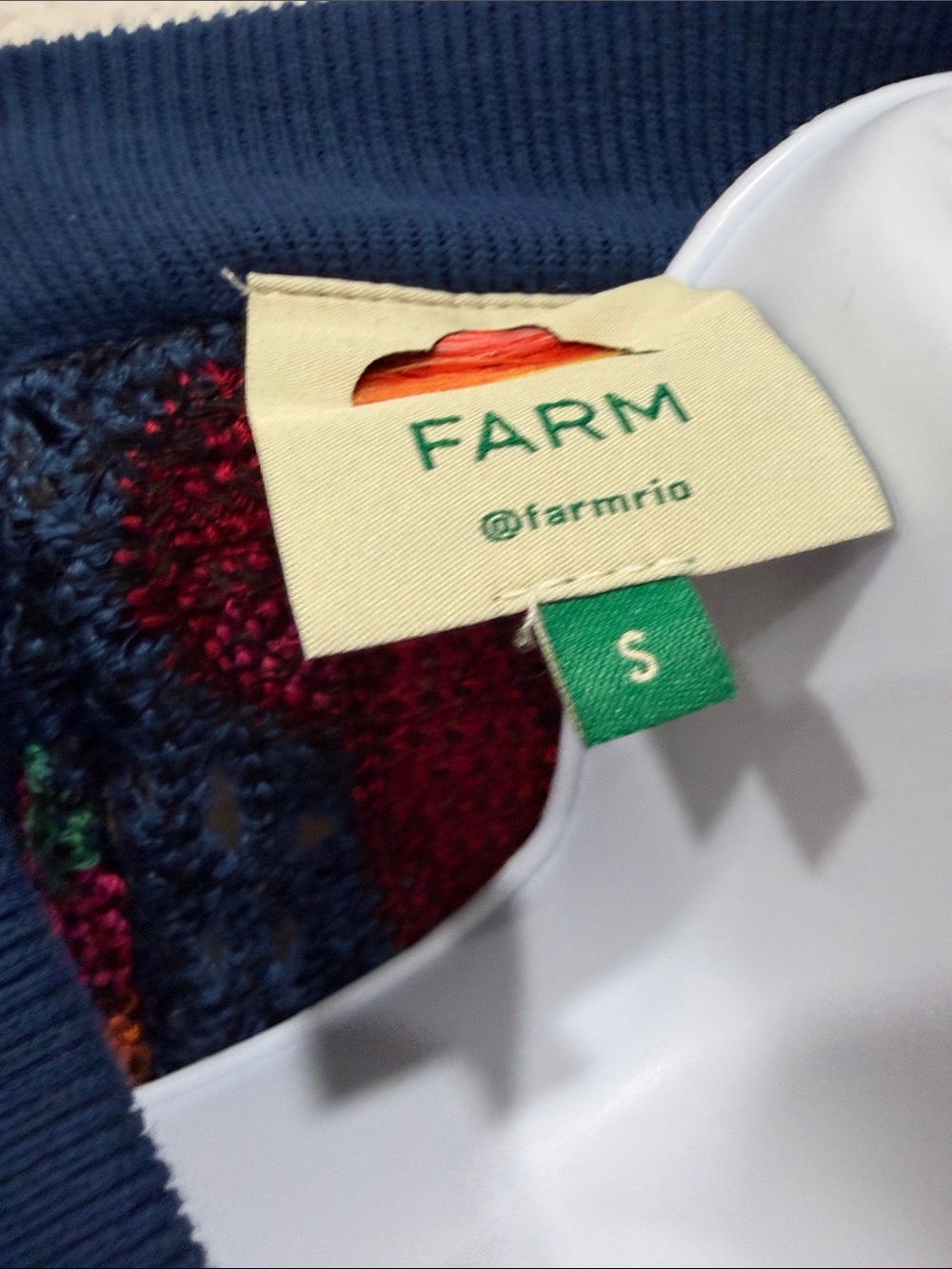 FARM Rio Multicolor Crochet Cardigan with Navy Trim - Picture 2 of 8